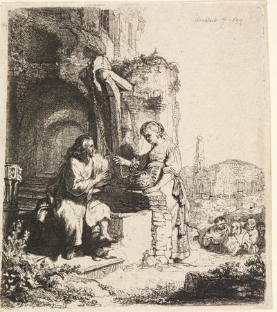 Christus en de Vrouw van Samaria Tussen Ruïnes door Rembrandt van Rijn