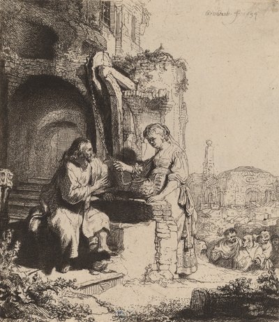 Christus en de Vrouw van Samaria Onder Ruïnes, 1634 door Rembrandt van Rijn