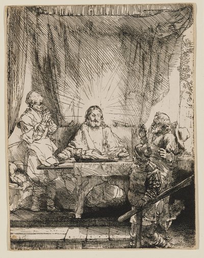 Christus in Emmaüs: de grotere afbeelding door Rembrandt van Rijn