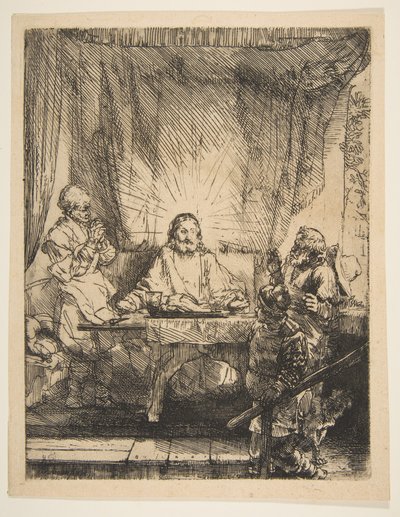 Christus in Emmaus: De Grotere Plaat door Rembrandt van Rijn