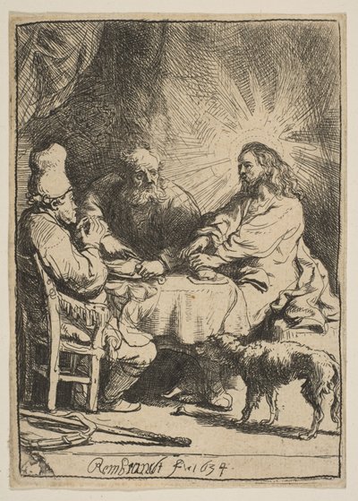 Christus in Emmaus: De Kleinere Plaat, 1634 door Rembrandt van Rijn