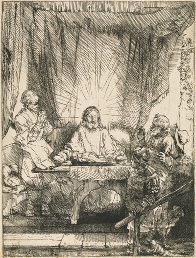 Christus in Emmaüs: de grotere plaat door Rembrandt van Rijn