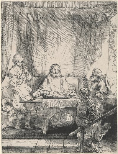 Christus in Emmaüs: de grotere plaat door Rembrandt van Rijn