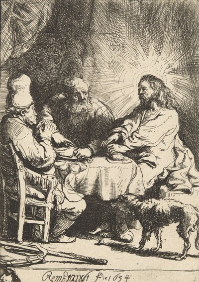 Christus in Emmaüs: de kleinere plaat, 1634 door Rembrandt van Rijn