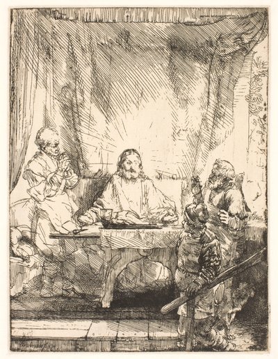 Christus in Emmaüs: de grotere plaat door Rembrandt van Rijn