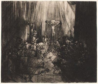 Christus gekruisigd tussen de twee dieven: grote liggende plaat (de "Drie Kruisen") door Rembrandt van Rijn