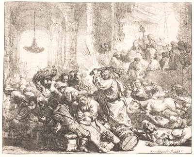 Christus verdrijft de geldwisselaars uit de tempel door Rembrandt van Rijn