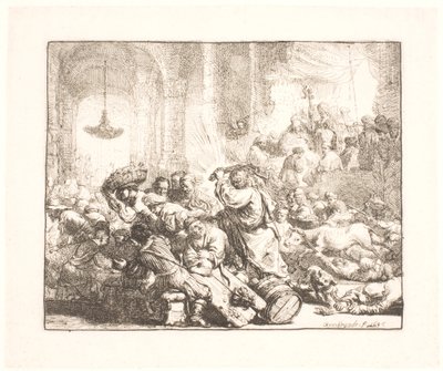 Christus verdrijft de geldwisselaars uit de tempel door Rembrandt van Rijn
