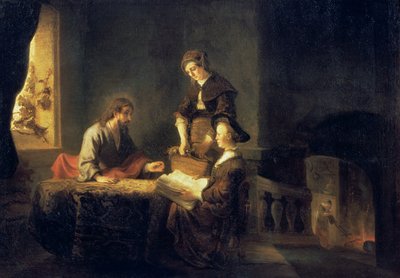 Christus in het huis van Martha en Maria door Rembrandt van Rijn