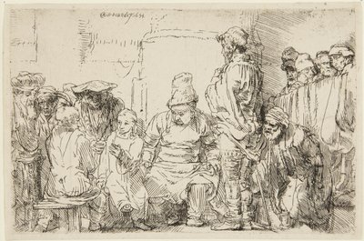 Christus, zittend in discussie met de schriftgeleerden door Rembrandt van Rijn