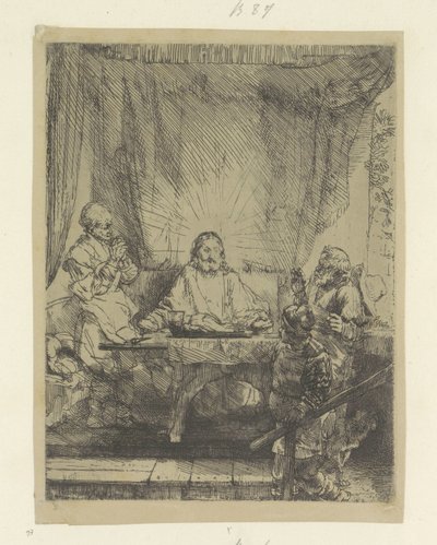 Christus te Emmaüs: grote plaat door Rembrandt van Rijn