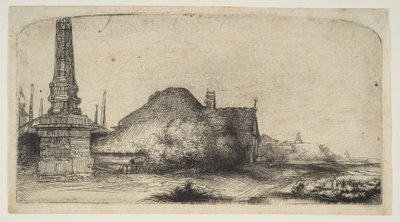 Cottage en Grenspaal op de Spaarndammerdijk door Rembrandt van Rijn