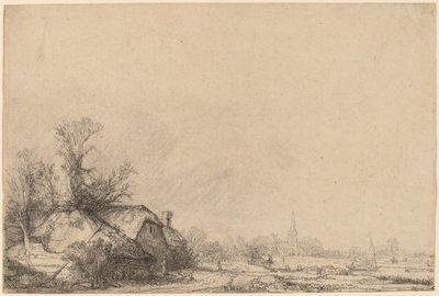 Huisje naast een kanaal door Rembrandt van Rijn
