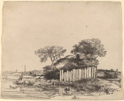 Cottage met een Witte Omheining door Rembrandt van Rijn