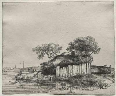Cottage met een witte omheining, 1648 door Rembrandt van Rijn