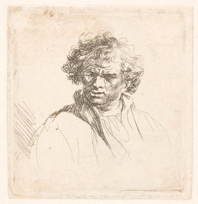 Krullenkop met een scheve mond door Rembrandt van Rijn