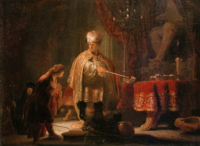 Daniel en Cyrus voor het afgodsbeeld van Bel door Rembrandt van Rijn