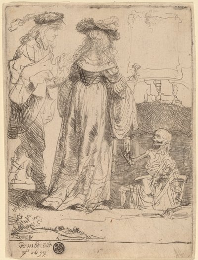 De Dood Verschijnt aan een Getrouwd Paar uit een Open Graf door Rembrandt van Rijn