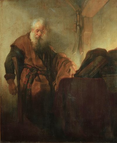 De Apostel Paulus in Overpeinzing door Rembrandt van Rijn