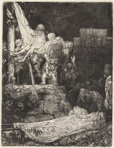 De afneming van het kruis bij fakkellicht door Rembrandt van Rijn