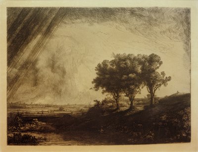 Het landschap met de drie bomen door Rembrandt van Rijn