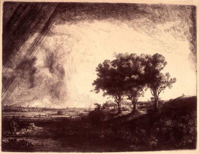 Het landschap met de drie bomen door Rembrandt van Rijn