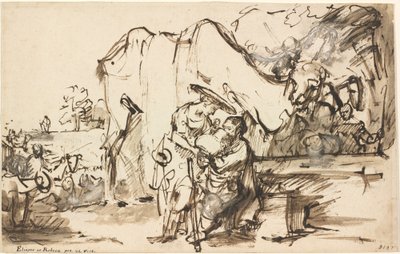 Eliezer en Rebecca bij de bron door Rembrandt van Rijn