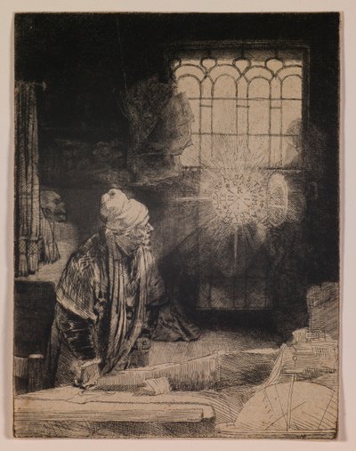 Faust (De geleerde in zijn studeerkamer) door Rembrandt van Rijn