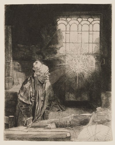Faust (De geleerde in zijn studeerkamer) door Rembrandt van Rijn