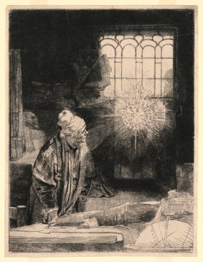 Faust in Zijn Studie, Kijkt naar een Magische Schijf door Rembrandt van Rijn