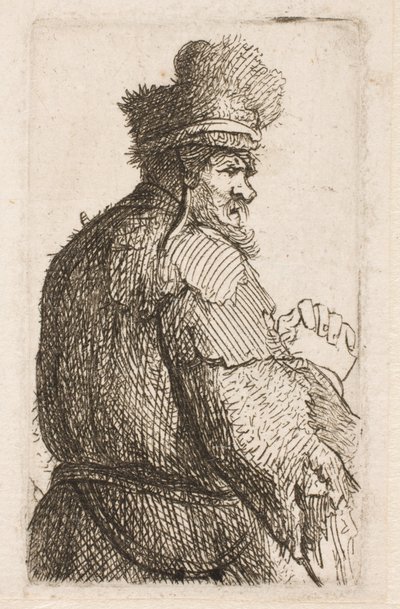 Oude man van achteren gezien door Rembrandt van Rijn