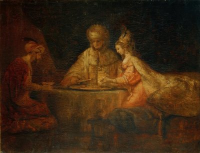 Feestmaal van Esther met Ahasveros en Haman door Rembrandt van Rijn