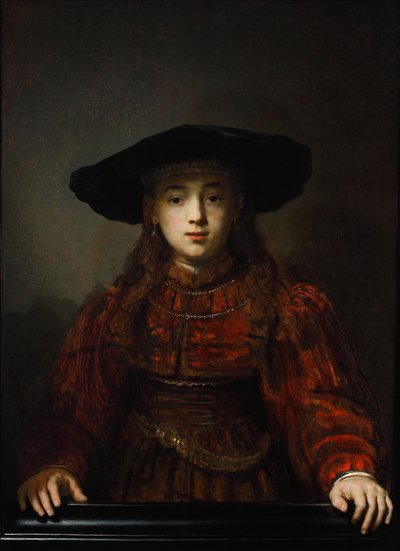 Meisje in een schilderijlijst door Rembrandt van Rijn