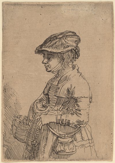 Meisje met een Mand door Rembrandt van Rijn