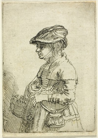 Meisje met een mand door Rembrandt van Rijn