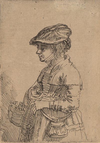 Meisje met een mand door Rembrandt van Rijn