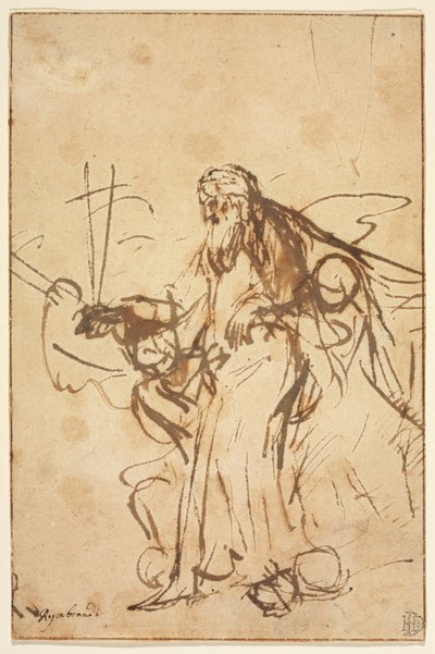 God de Vader ondersteund door engelen door Rembrandt van Rijn