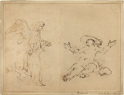 Hagar zittend bij de fontein door Rembrandt van Rijn