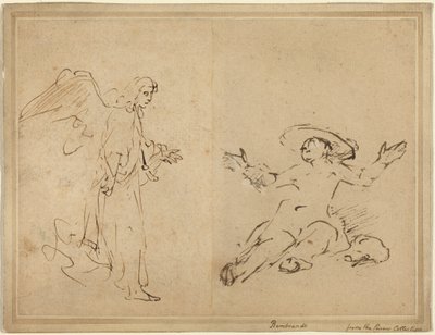 Hagar zit bij de bron door Rembrandt van Rijn