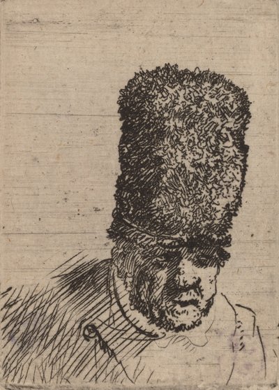 Hoofd van een Oude Man in Hoge Bontmuts door Rembrandt van Rijn