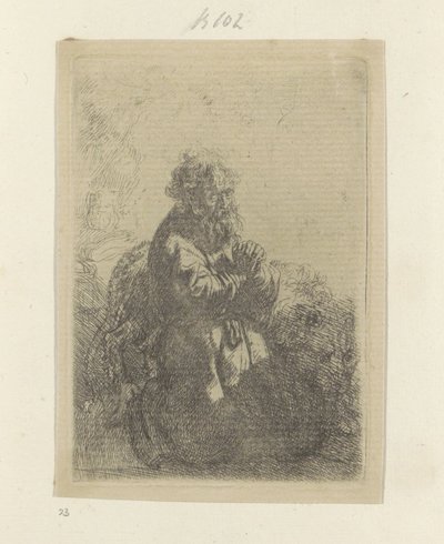 Hieronymus geknield in gebed, de blik naar beneden gericht door Rembrandt van Rijn