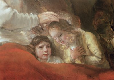 Jakob zegent de zonen van Jozef (detail) door Rembrandt van Rijn