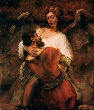 Jakobs strijd met de engel door Rembrandt van Rijn