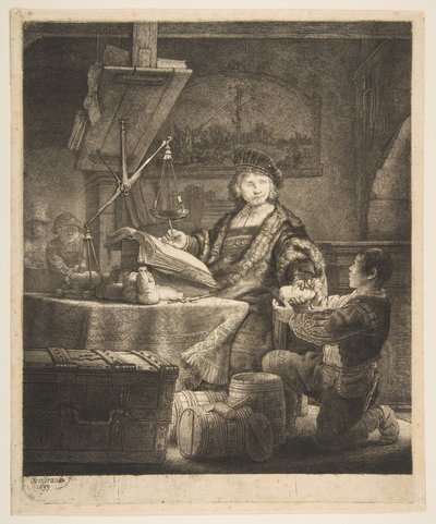 Jan Uytenbogaert De goudweger, 1639 door Rembrandt van Rijn