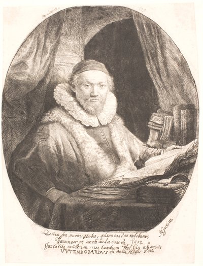 Jan Uytenbogaert, predikant van de sekte van Arminiaanse remonstranten door Rembrandt van Rijn