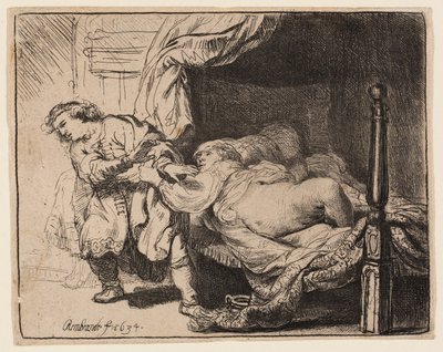 Jozef en Potifars vrouw door Rembrandt van Rijn