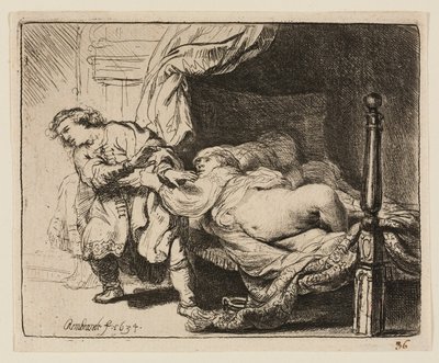 Jozef en Potifars vrouw door Rembrandt van Rijn