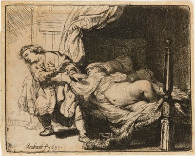 Jozef en de vrouw van Potifar [Gen. 39: 7-12], 1634 door Rembrandt van Rijn