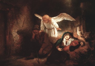 Jozefs droom in de stal in Bethlehem, 1645 door Rembrandt van Rijn