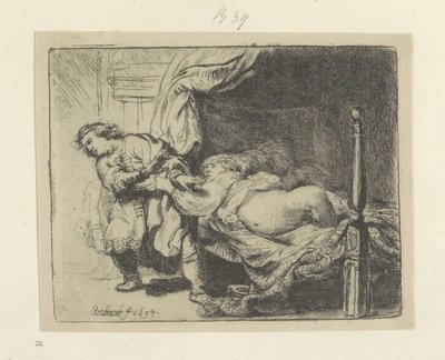Jozef en de vrouw van Potifar door Rembrandt van Rijn